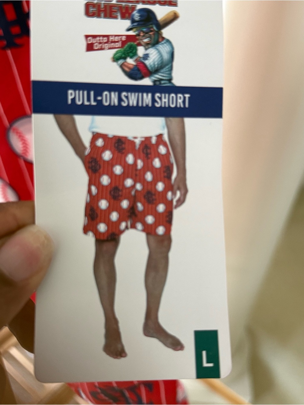 Men's Red Baseball Print Pull-On Swim Trunks